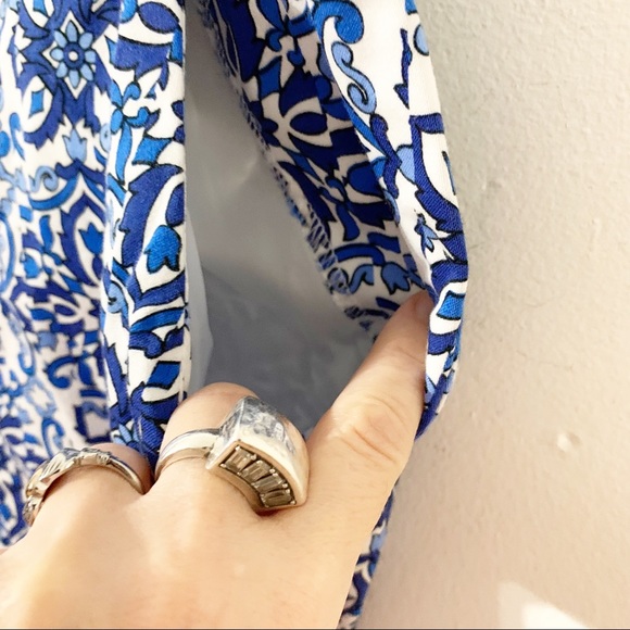 Milly for Designnation Cotton Floral Geometric Paisley Design Cropped Pants 💙🤍 - Picture 12 of 13